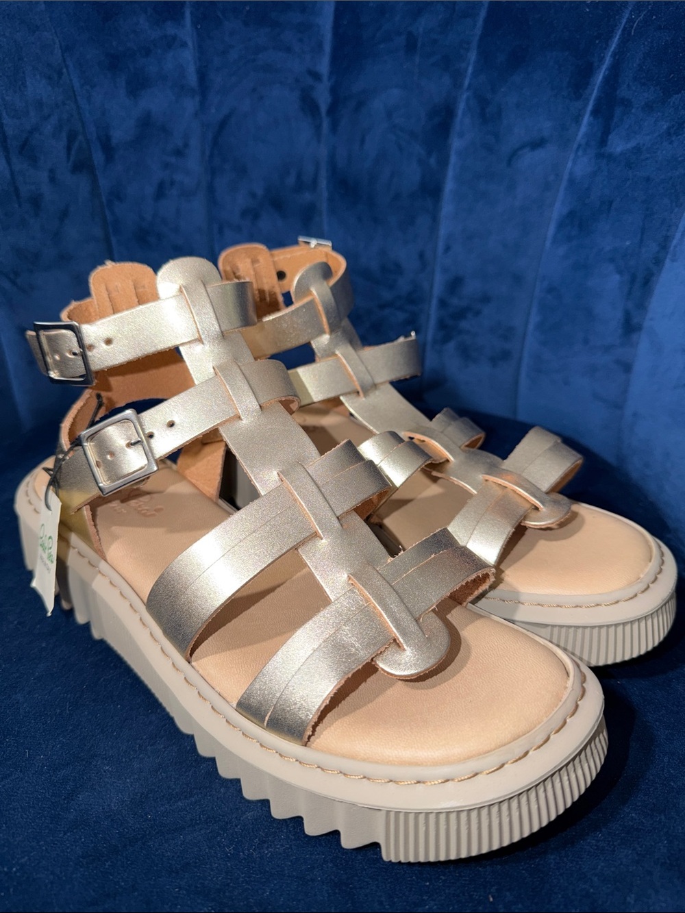 Carlo Pera Womens Metallic Gold LeatherGladiator Platform Sandals EU41 US10 NWT